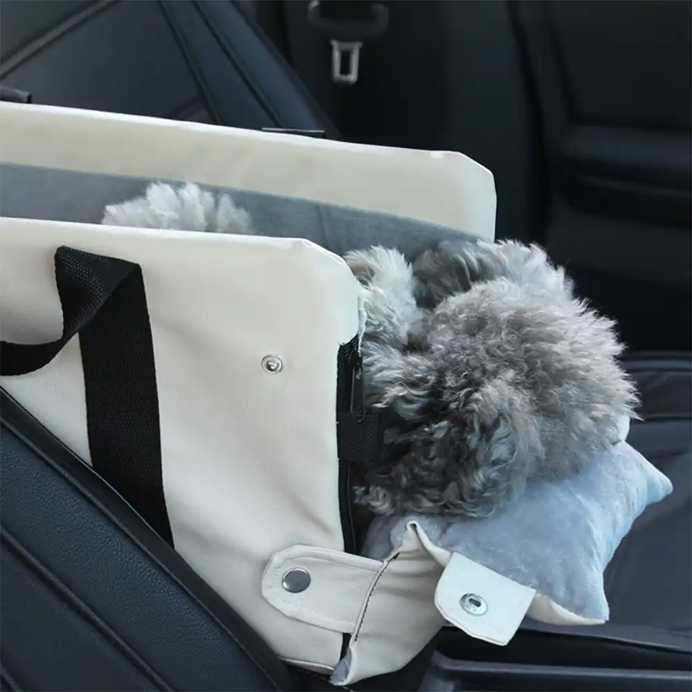 Portable Travel Faux Leather Waterproof Center Console Pet Car Seat - Image 7