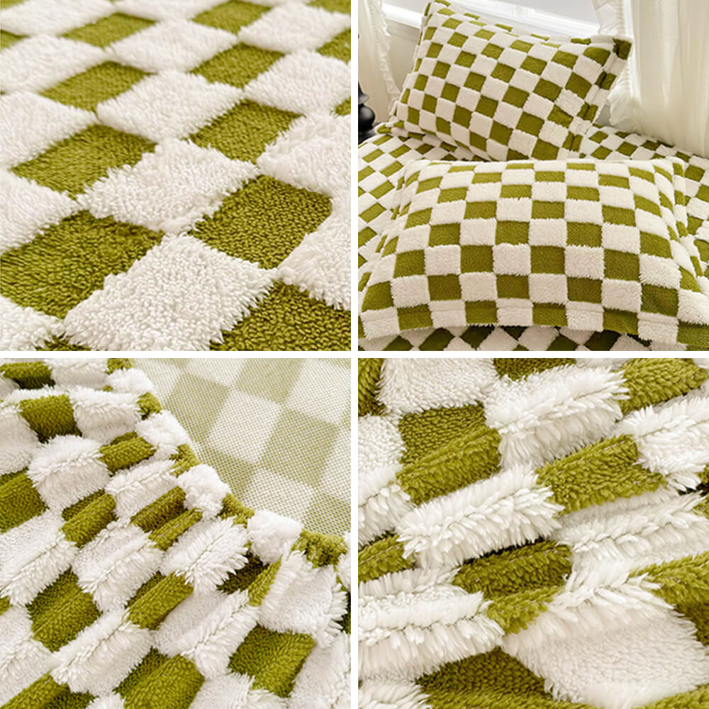 Premium Soft Checkerboard Plush Fitted Sheet Mattress Cover - Image 5