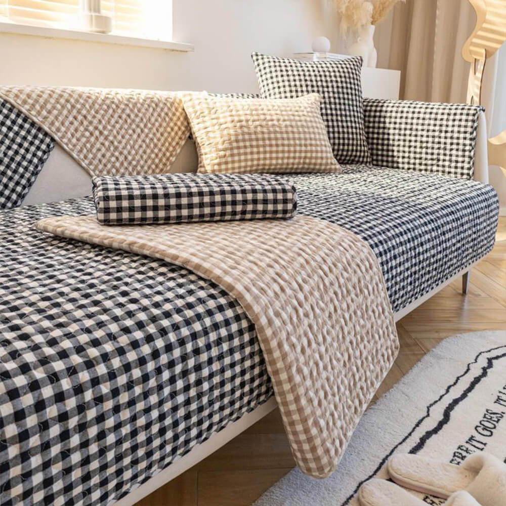 Retro Plaid Washed Cotton Wear-Resistant Non-Pilling Couch Cover - Image 10