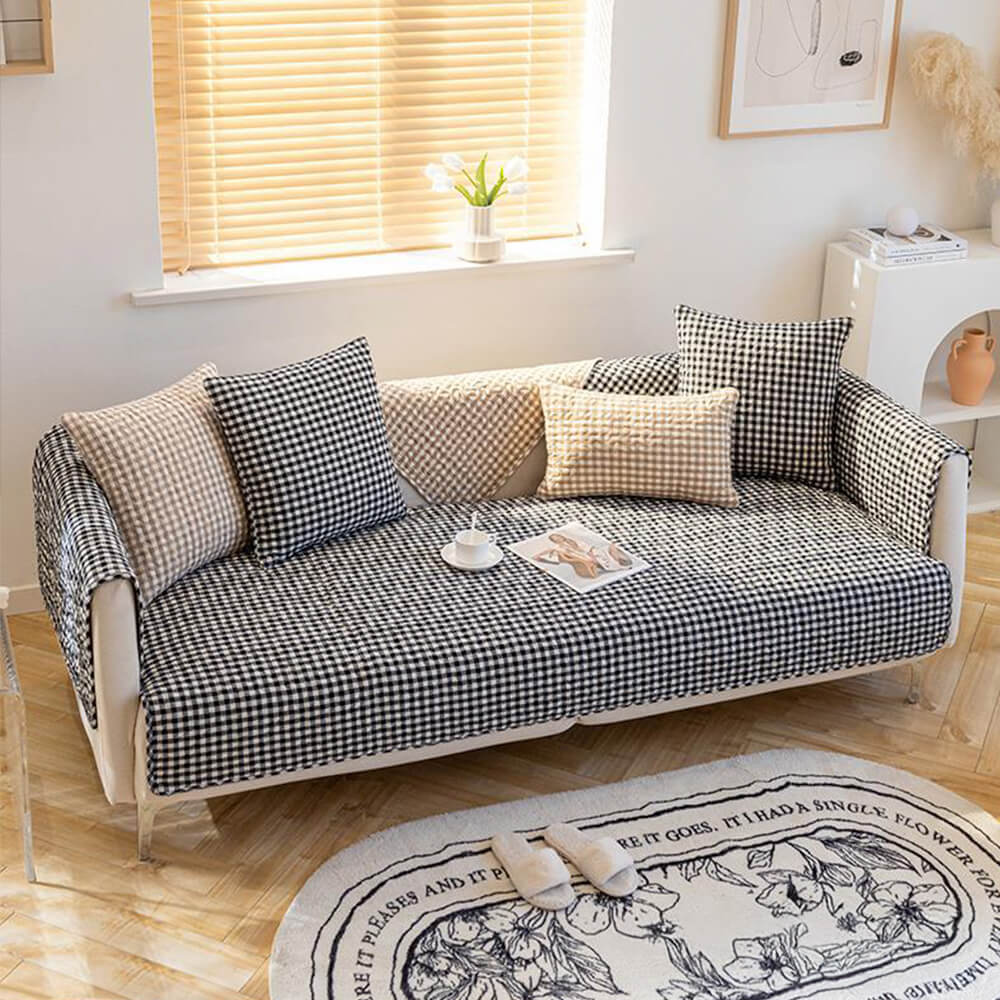 Retro Plaid Washed Cotton Wear-Resistant Non-Pilling Couch Cover - Image 11