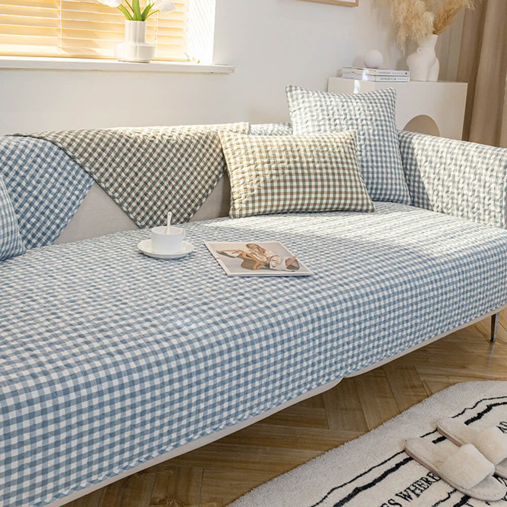 Retro Plaid Washed Cotton Wear-Resistant Non-Pilling Couch Cover - Image 12