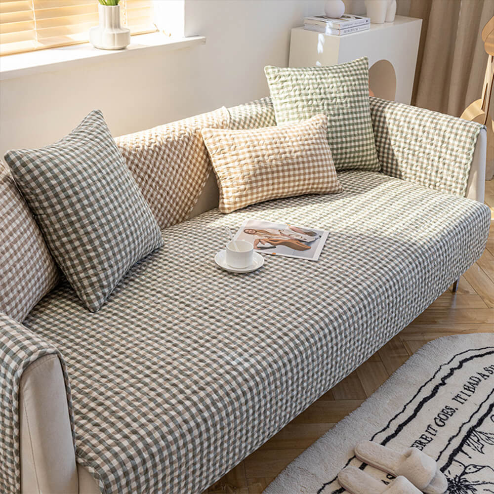 Retro Plaid Washed Cotton Wear-Resistant Non-Pilling Couch Cover - Image 6
