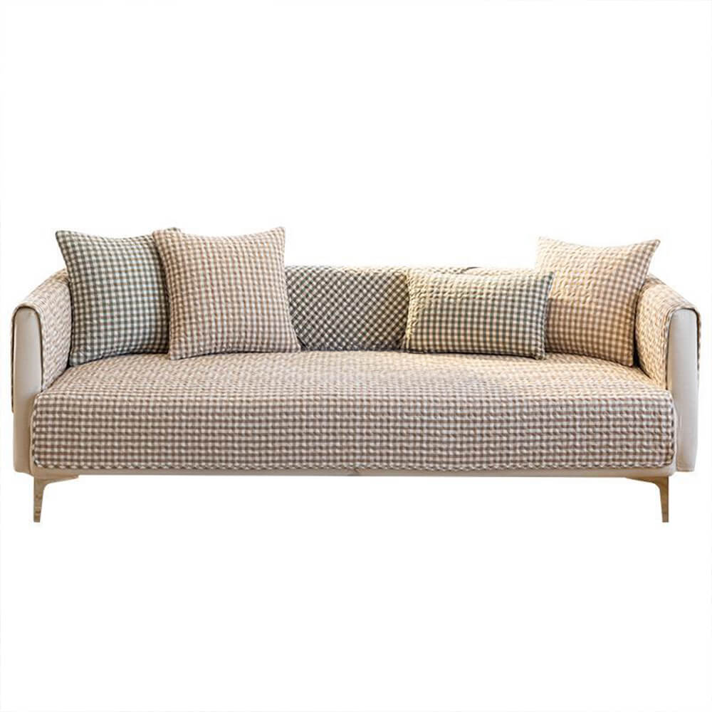 Retro Plaid Washed Cotton Wear-Resistant Non-Pilling Couch Cover - Image 9