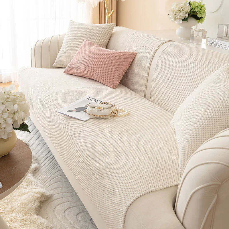 Simple Solid Colour Plush Furniture Protector Couch Cover - Image 10