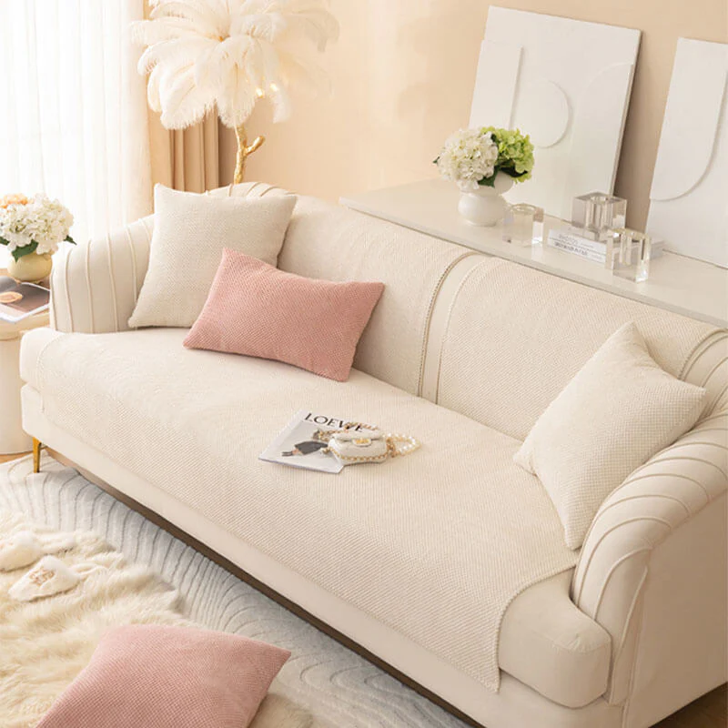 Simple Solid Colour Plush Furniture Protector Couch Cover - Image 12