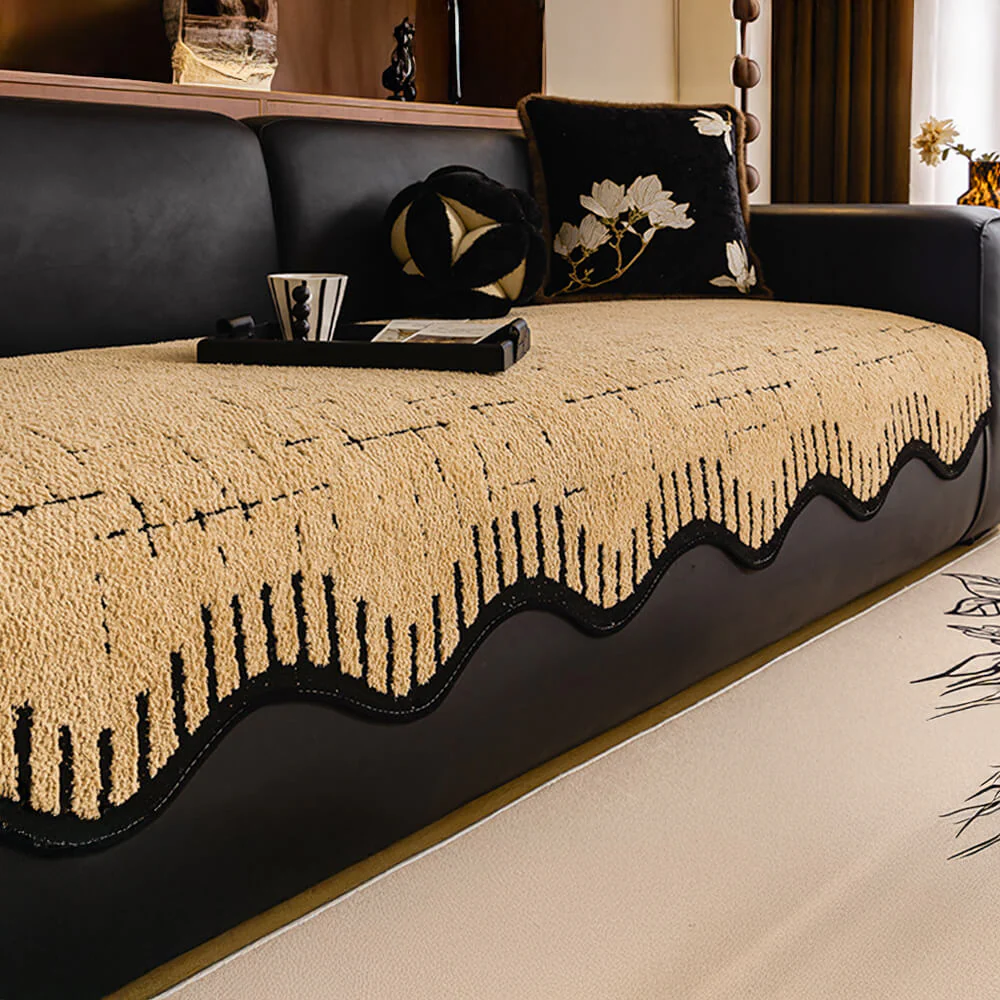 Soft Thickened Plush Couch Cover with Irregular Wave Edges - Image 10