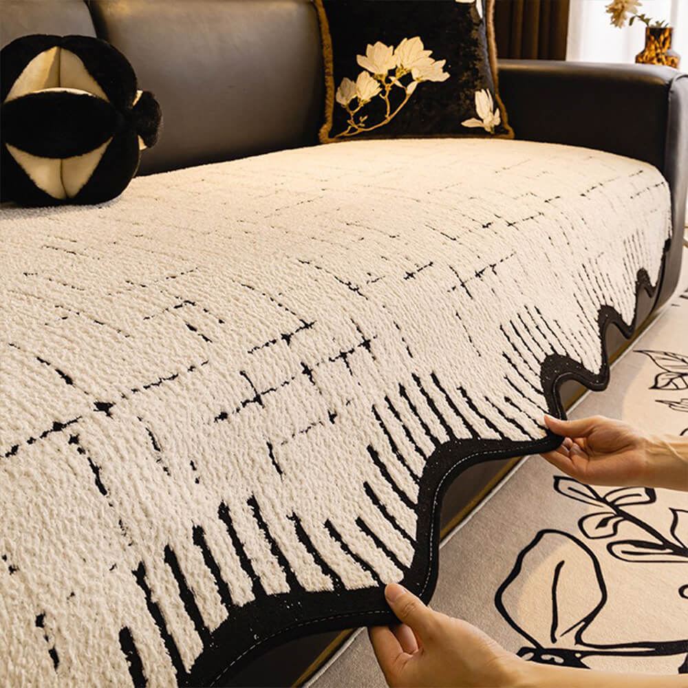Soft Thickened Plush Couch Cover with Irregular Wave Edges - Image 4