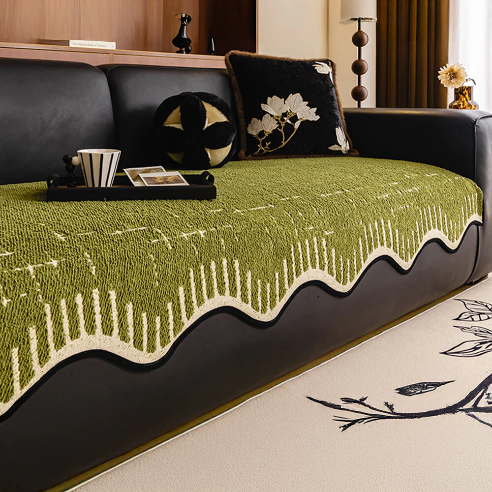 Soft Thickened Plush Couch Cover with Irregular Wave Edges - Image 8