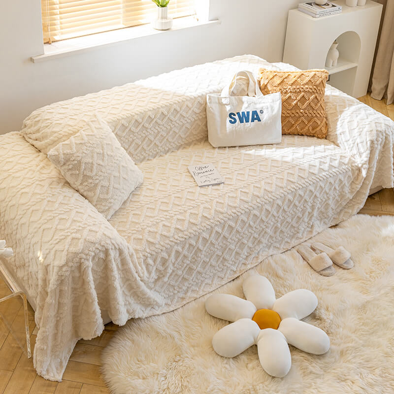 Solid Colour Fleece Furniture Protector Couch Cover - Image 12