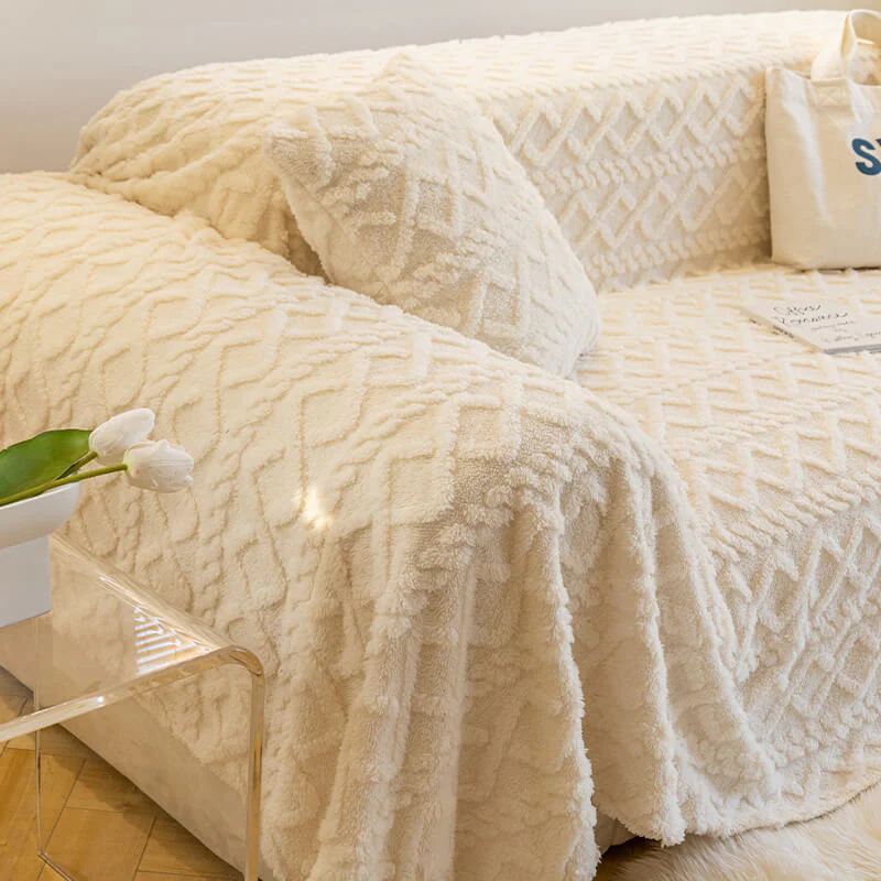 Solid Colour Fleece Furniture Protector Couch Cover - Image 14