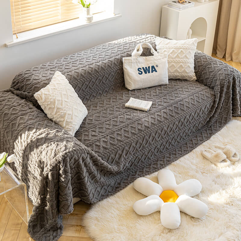 Solid Colour Fleece Furniture Protector Couch Cover - Image 15