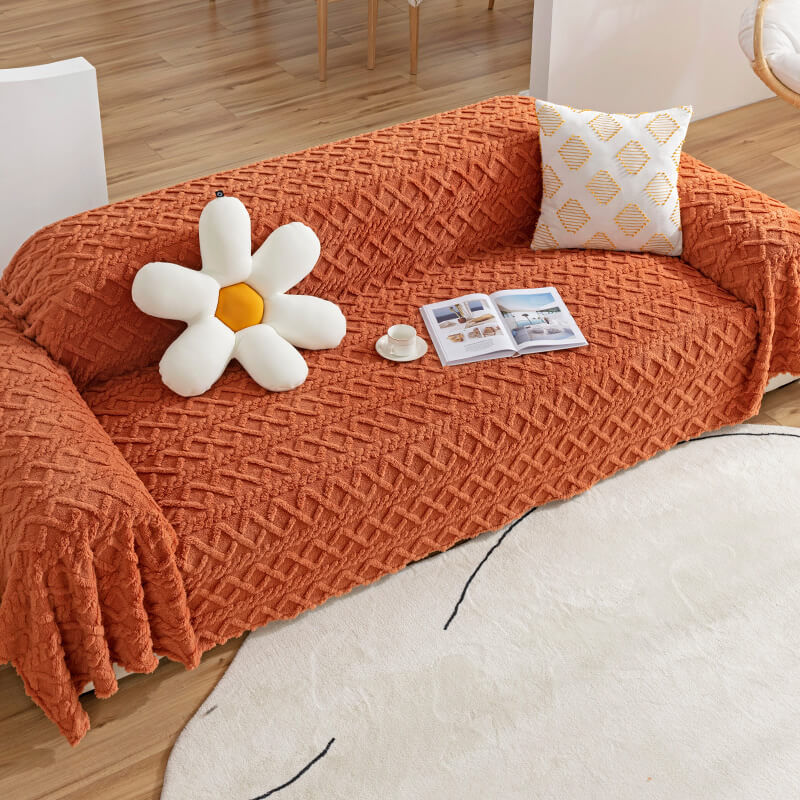 Solid Colour Fleece Furniture Protector Couch Cover - Image 16
