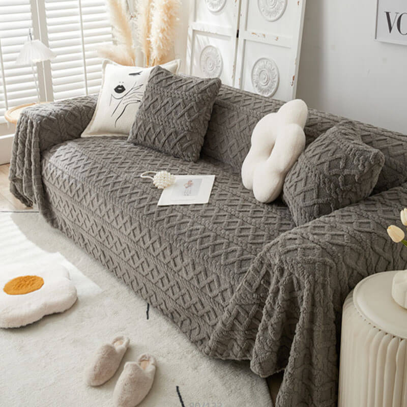 Solid Colour Fleece Furniture Protector Couch Cover - Image 17