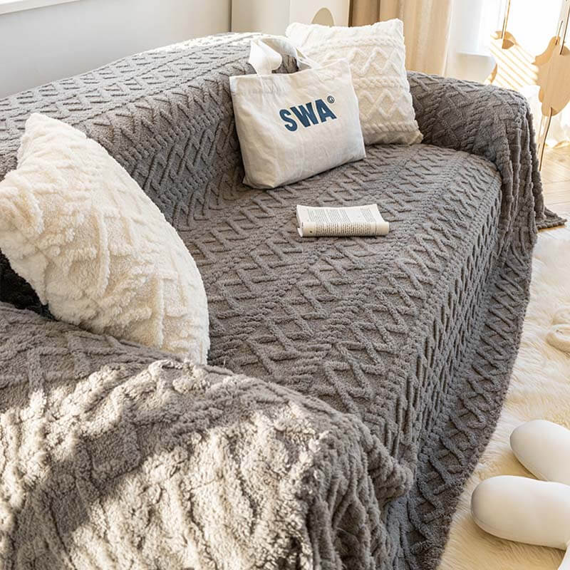 Solid Colour Fleece Furniture Protector Couch Cover - Image 18