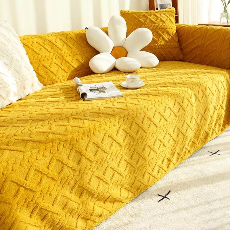 Solid Colour Fleece Furniture Protector Couch Cover - Image 3