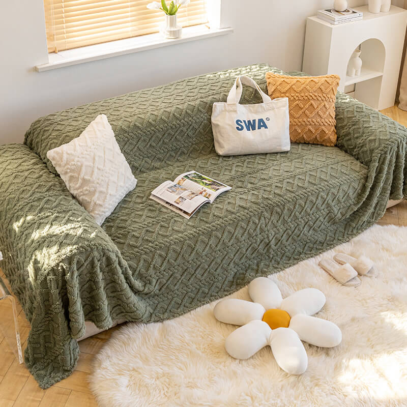 Solid Colour Fleece Furniture Protector Couch Cover - Image 9