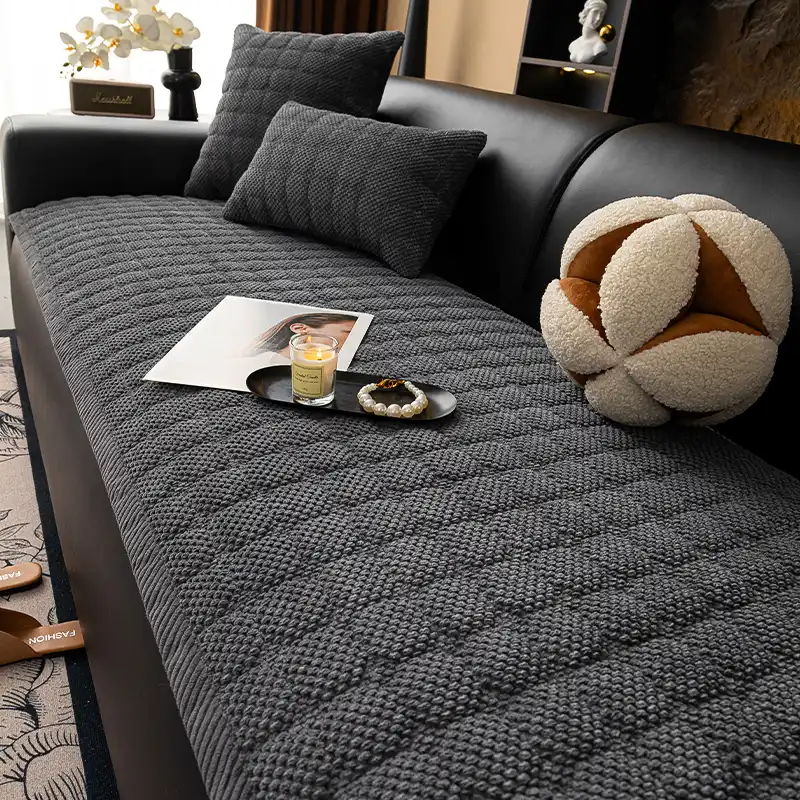 Square Corduroy Anti-Scratch Fabric Pet Friendly Non-Slip Couch Cover - Image 3