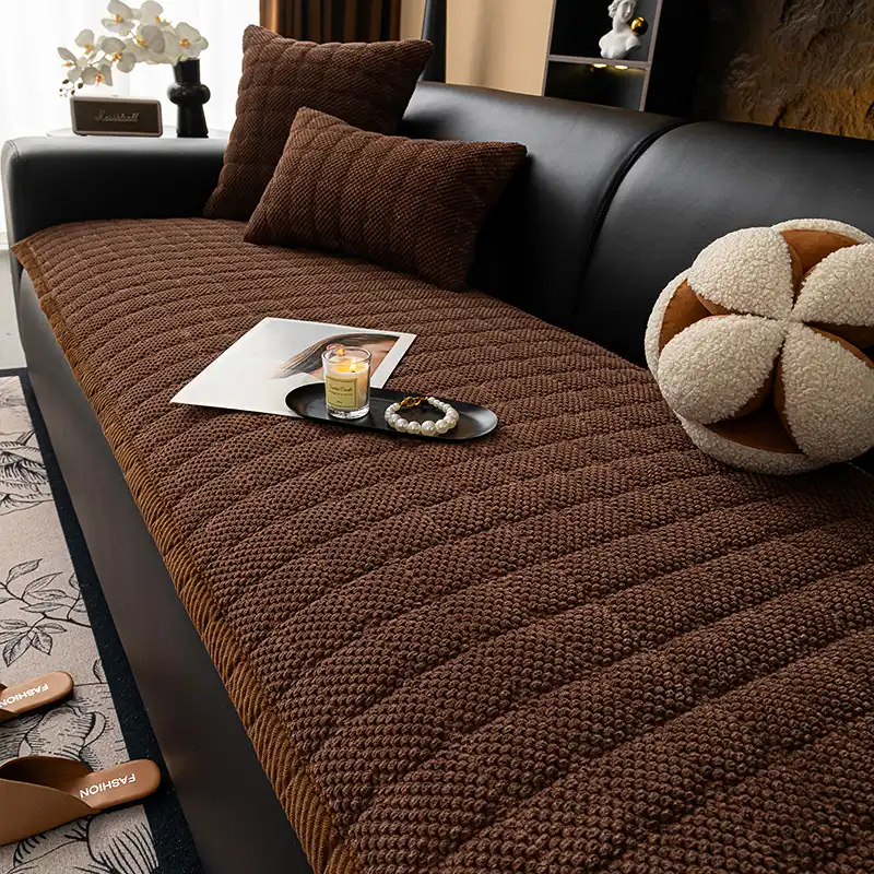 Square Corduroy Anti-Scratch Fabric Pet Friendly Non-Slip Couch Cover - Image 4