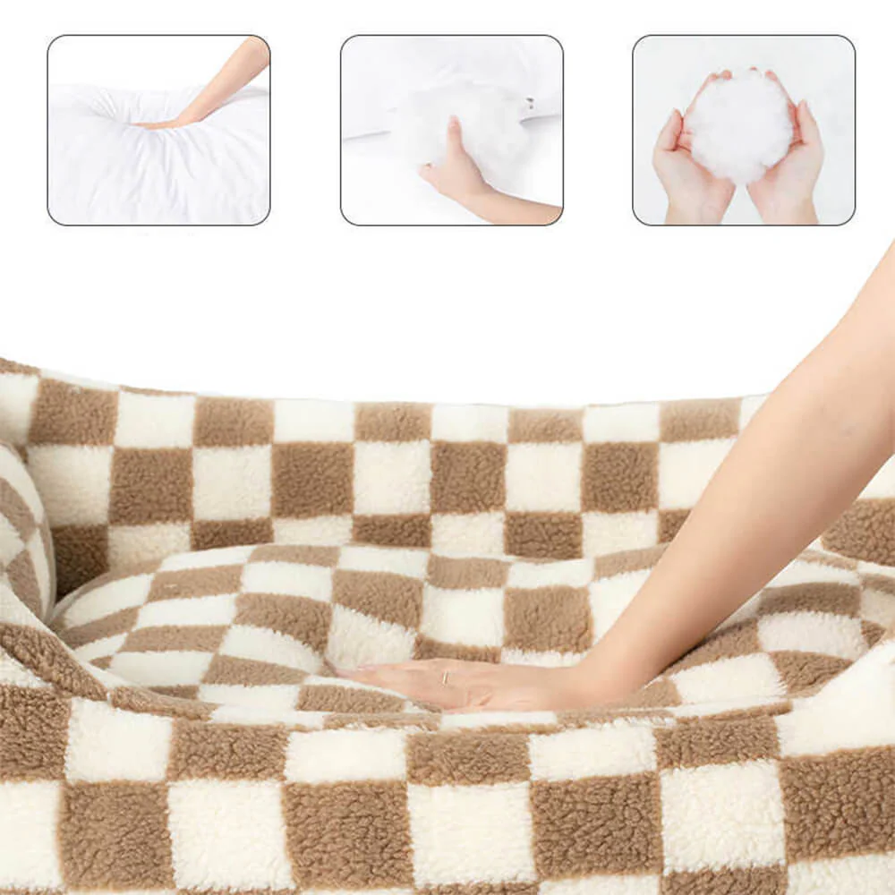 Stylish Checkerboard Warmth Removable Washable  Dog Sofa Bed - Image 3