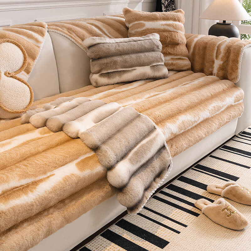 Trendy Beautiful Gradient Colour Stripe Plush Couch Cover - Image 4