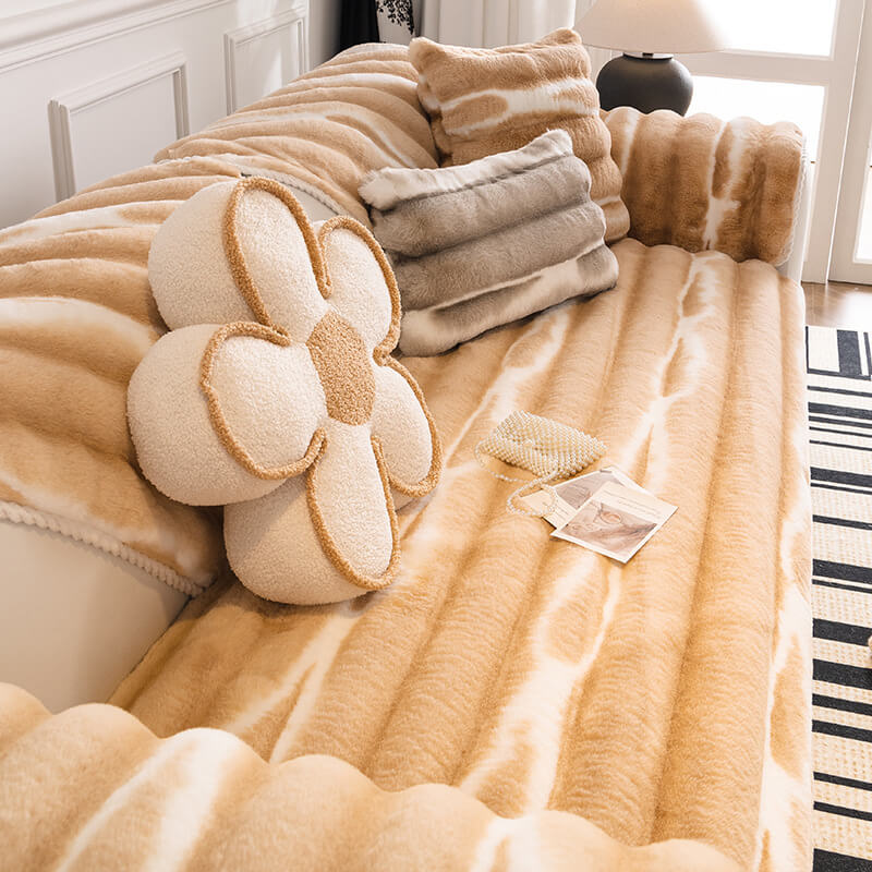 Trendy Beautiful Gradient Colour Stripe Plush Couch Cover - Image 5