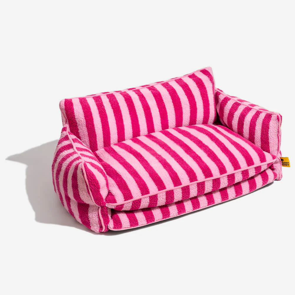 Trendy Striped Faux Lambswool Double Layer Cat Couch Sofa Bed - Image 11