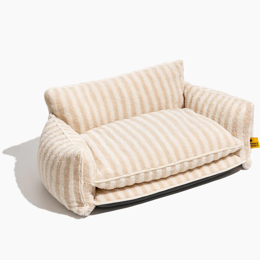 Trendy Striped Faux Lambswool Double Layer Cat Couch Sofa Bed - Image 12
