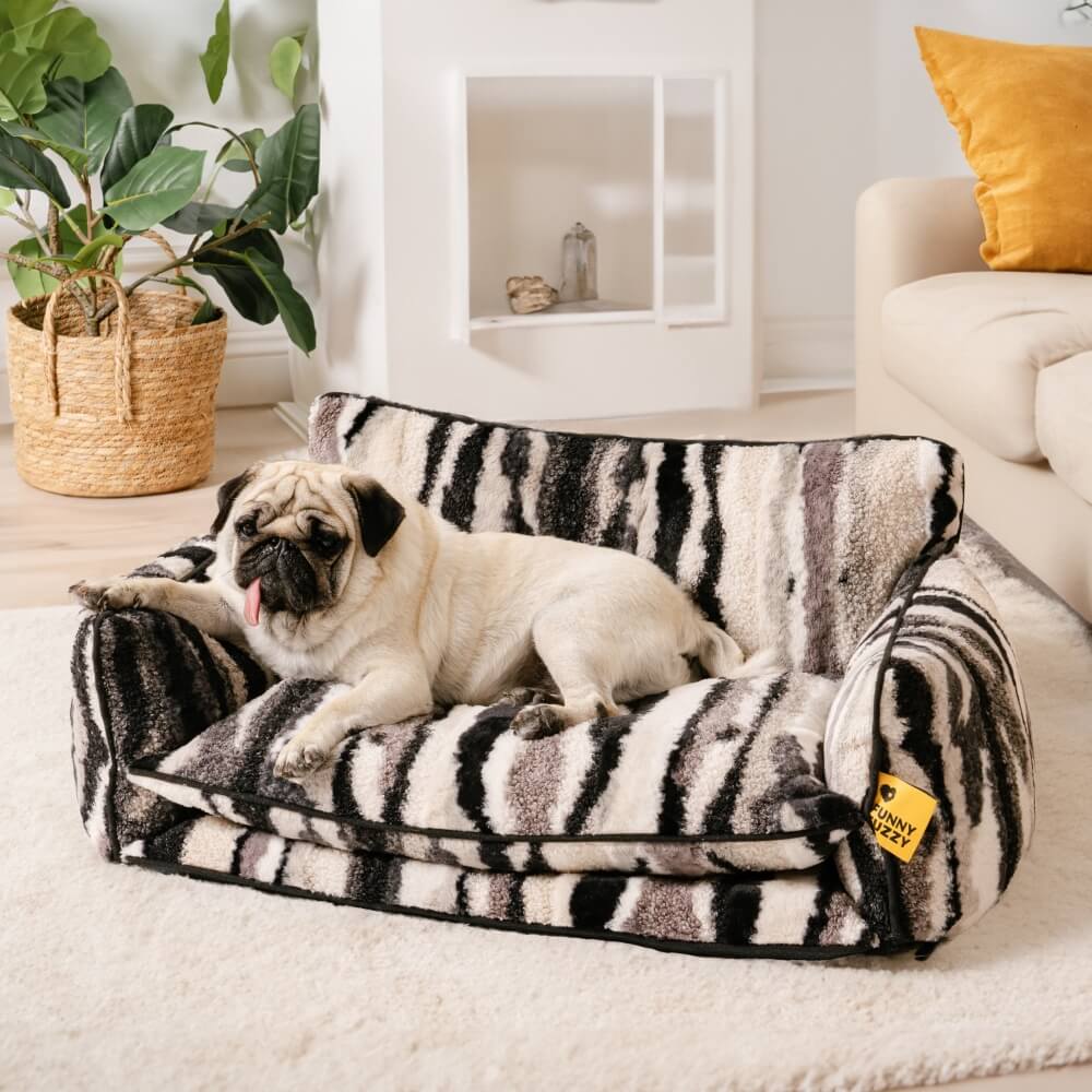 Trendy Striped Faux Lambswool Double Layer Dog & Cat Sofa Bed - Image 13