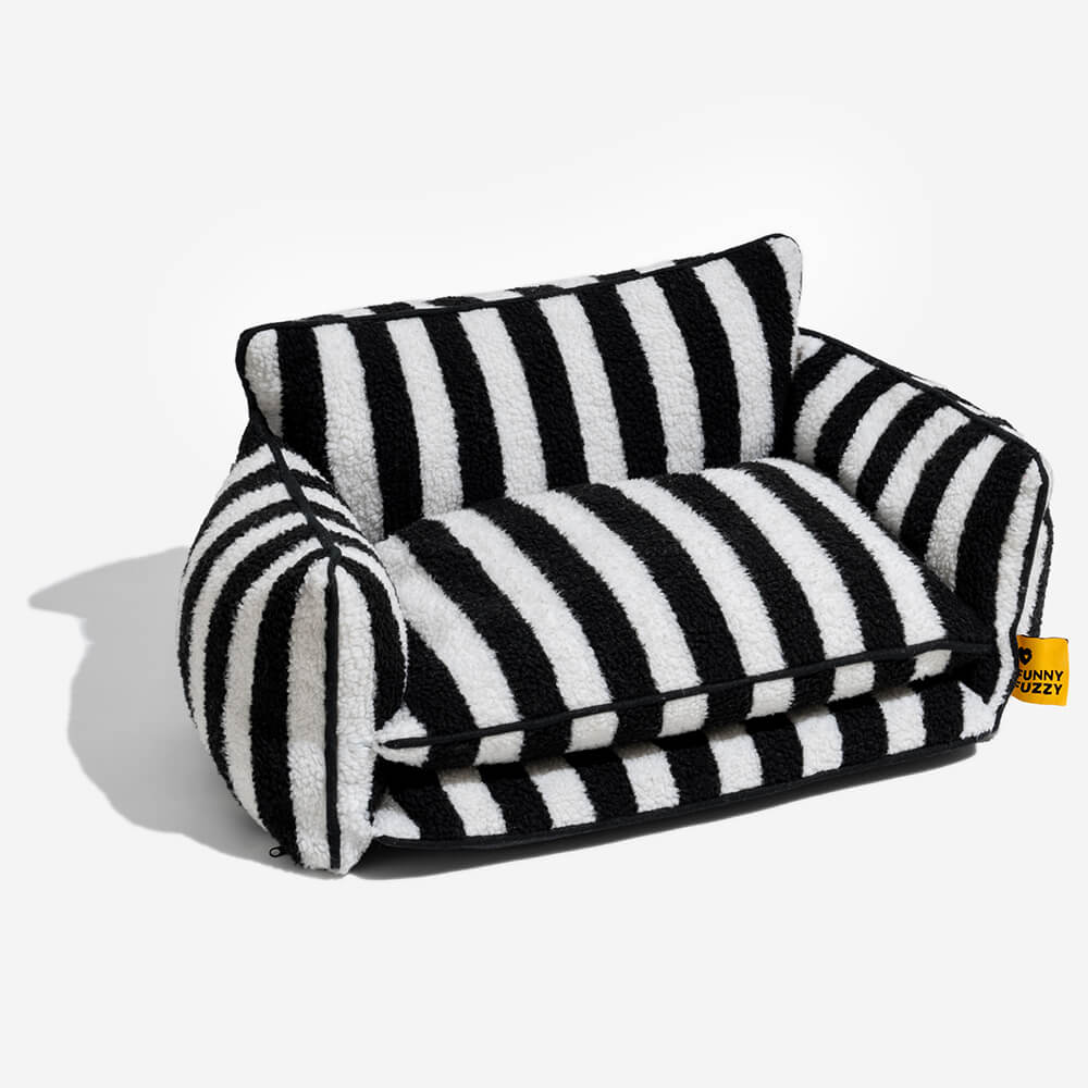 Trendy Striped Faux Lambswool Double Layer Dog & Cat Sofa Bed - Image 18