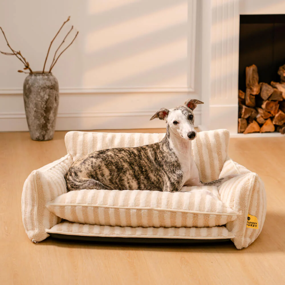 Trendy Striped Faux Lambswool Double Layer Dog & Cat Sofa Bed - Image 12