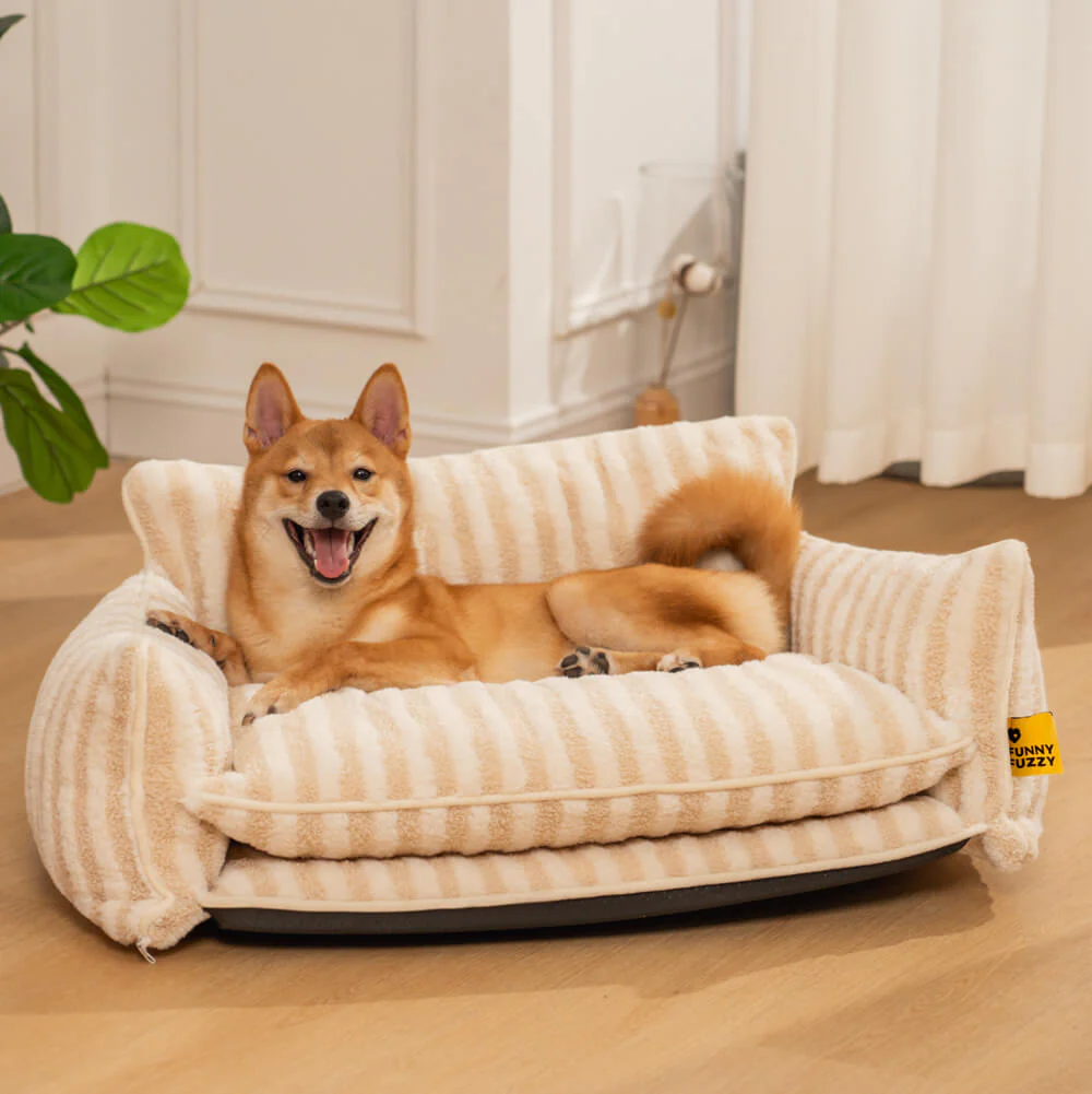 Trendy Striped Faux Lambswool Double Layer Dog & Cat Sofa Bed - Image 5