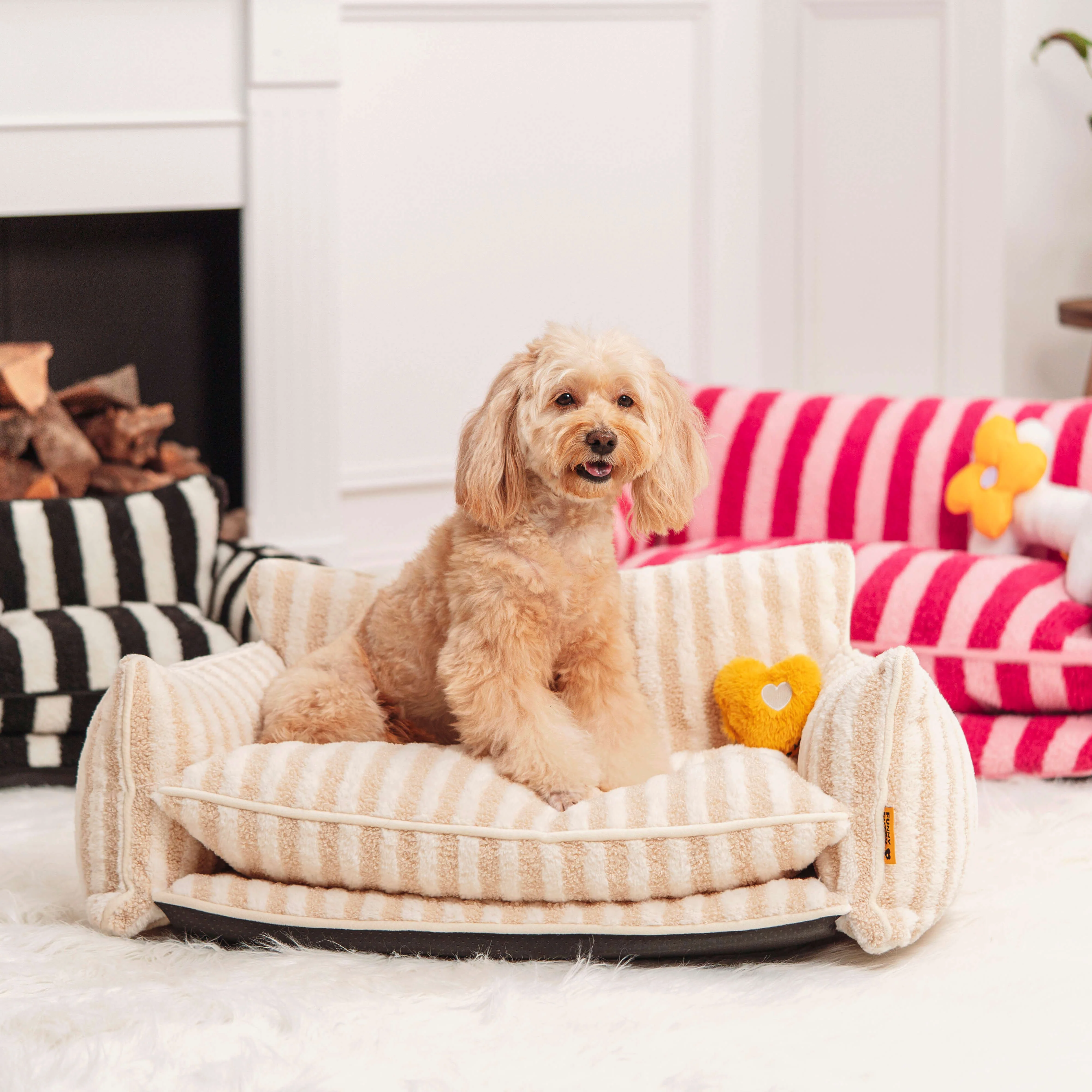 Trendy Striped Faux Lambswool Double Layer Dog & Cat Sofa Bed - Image 7