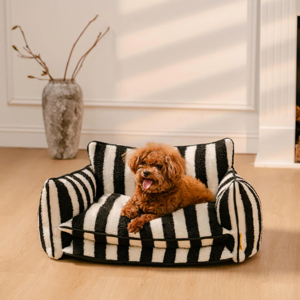 Trendy Striped Faux Lambswool Double Layer Dog & Cat Sofa Bed - Image 11