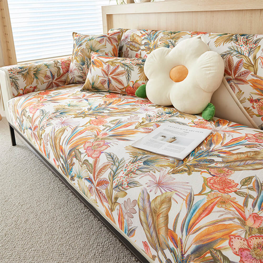 Tropical Leaves Cooling Non-slip Sectional Couch Cover - Image 6