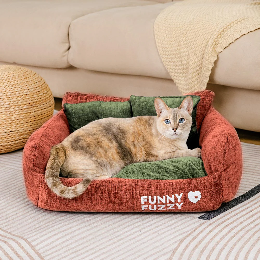 Vintage Chenille Washable Soft Cat Sofa Bed - Image 3
