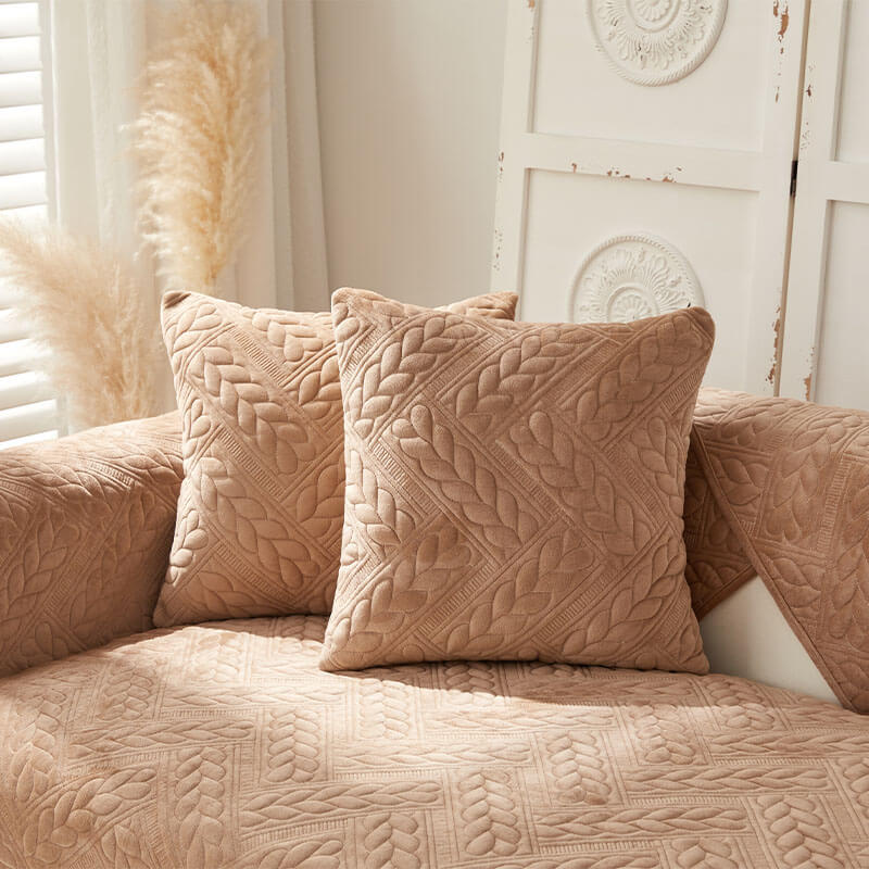 Warm Crystal Velvet Wheat Embroidery Non-Slip Couch Cover - Image 11