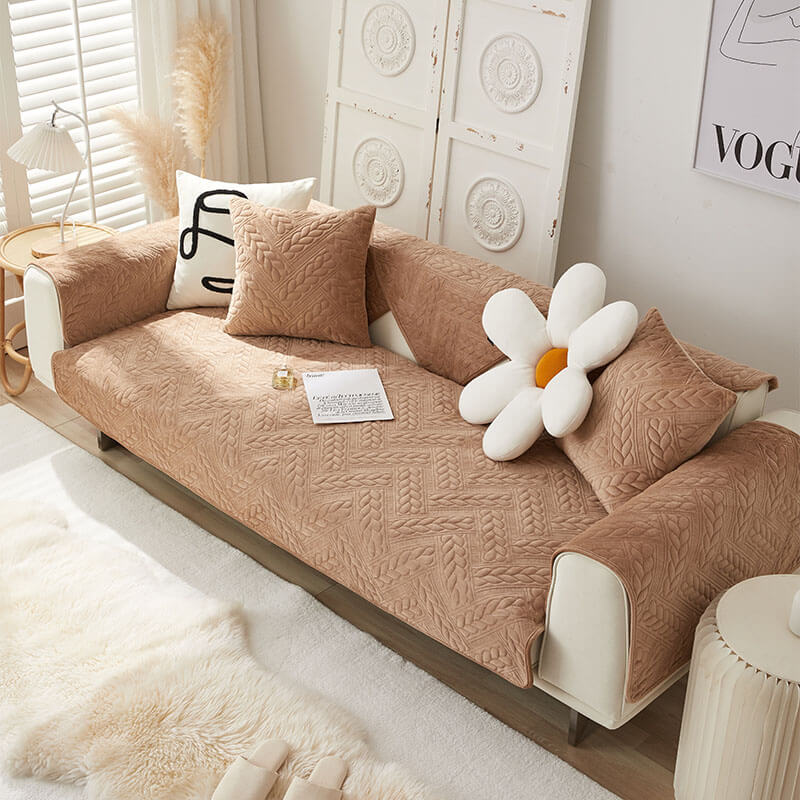 Warm Crystal Velvet Wheat Embroidery Non-Slip Couch Cover - Image 12