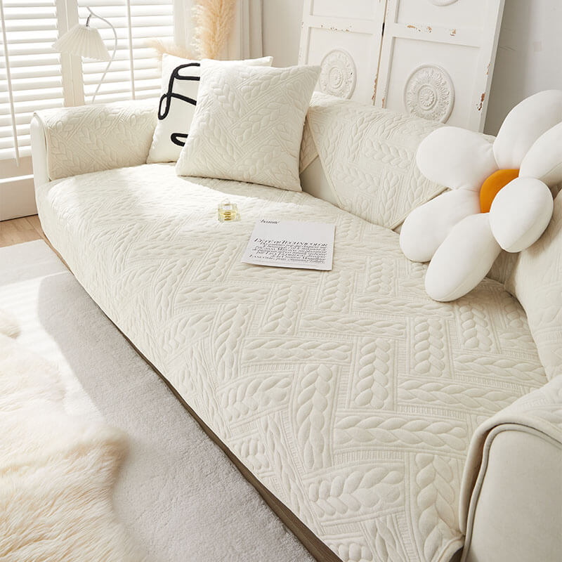 Warm Crystal Velvet Wheat Embroidery Non-Slip Couch Cover - Image 13