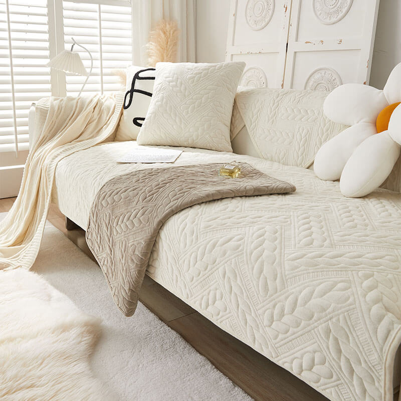 Warm Crystal Velvet Wheat Embroidery Non-Slip Couch Cover - Image 3