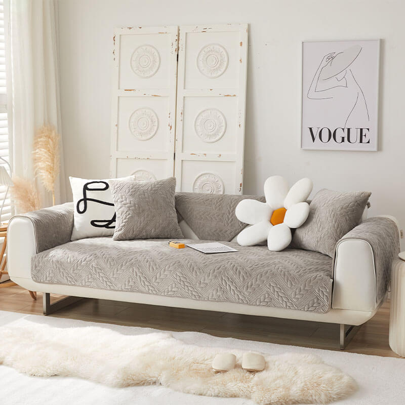 Warm Crystal Velvet Wheat Embroidery Non-Slip Couch Cover - Image 4