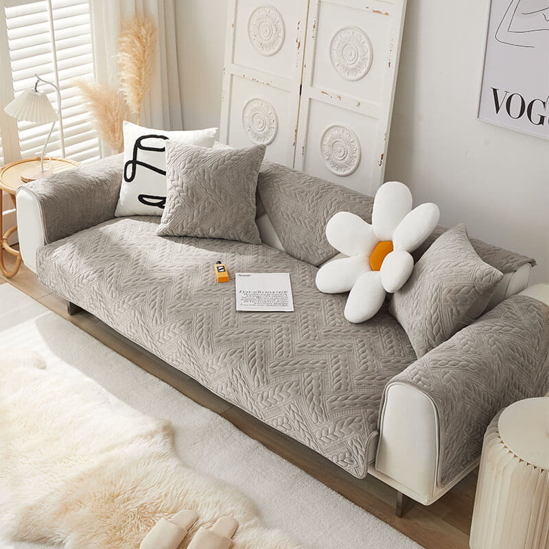 Warm Crystal Velvet Wheat Embroidery Non-Slip Couch Cover - Image 5