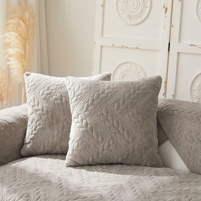 Warm Crystal Velvet Wheat Embroidery Non-Slip Couch Cover - Image 7