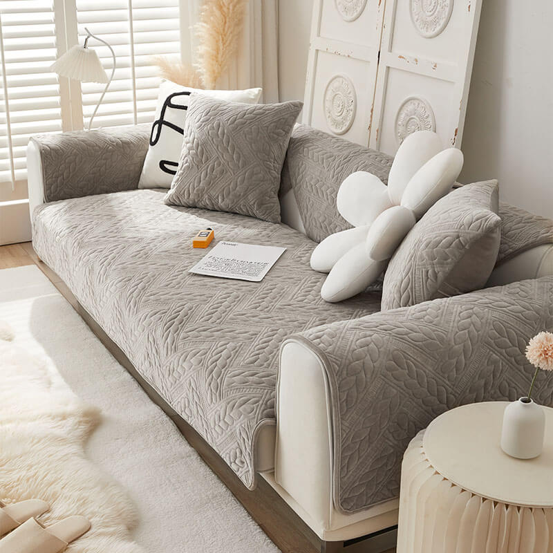 Warm Crystal Velvet Wheat Embroidery Non-Slip Couch Cover - Image 8