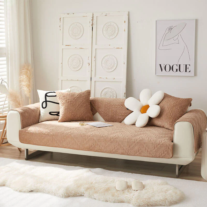 Warm Crystal Velvet Wheat Embroidery Non-Slip Couch Cover - Image 9