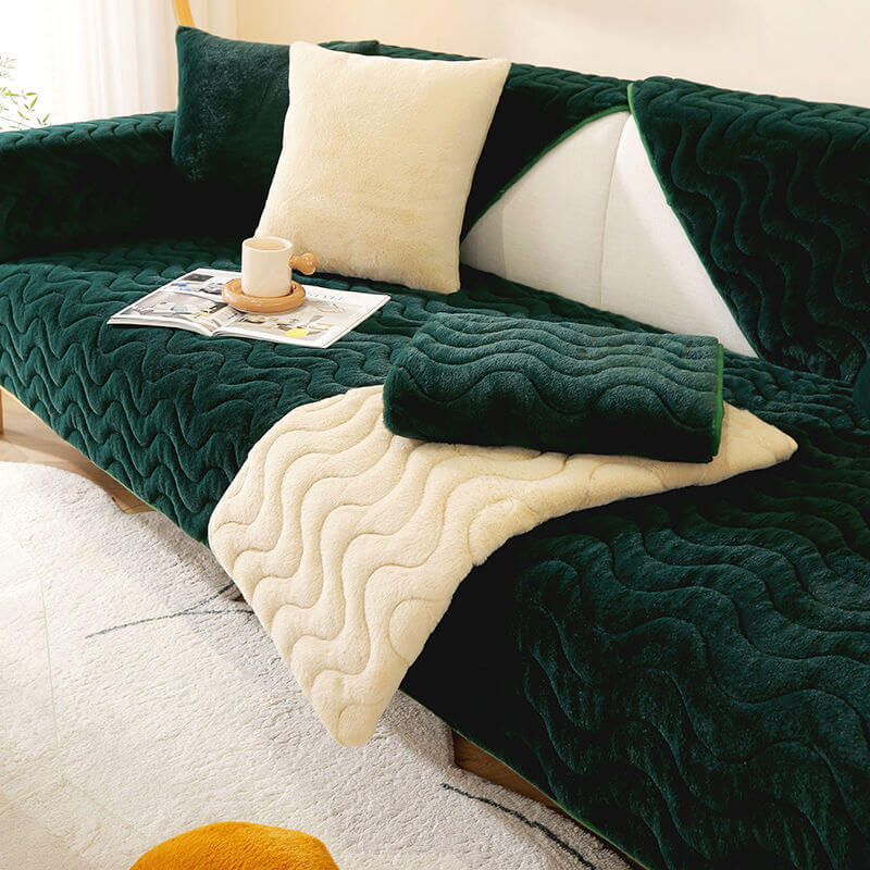 Wave Pattern Soft Plush Non-slip Couch Cover - Image 13