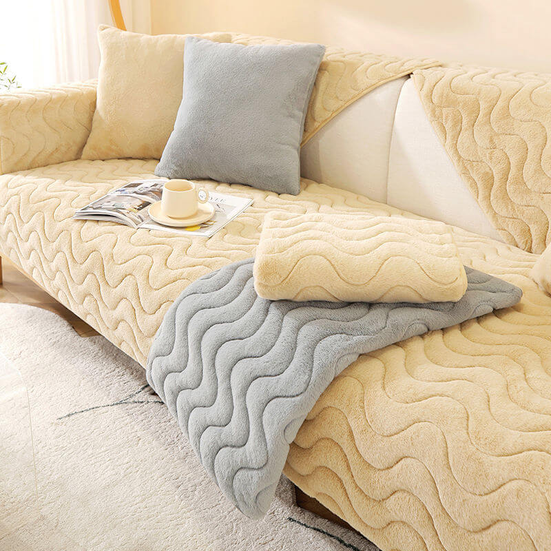 Wave Pattern Soft Plush Non-slip Couch Cover - Image 3