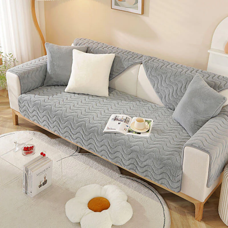 Wave Pattern Soft Plush Non-slip Couch Cover - Image 9