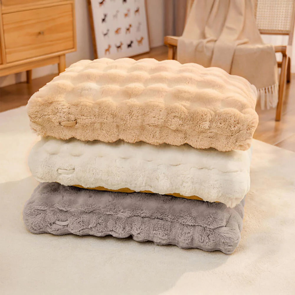 Wave Pattern Ultra Soft Faux Rabbit Fur Dog & Cat Mat With Pet Pillow - Image 10