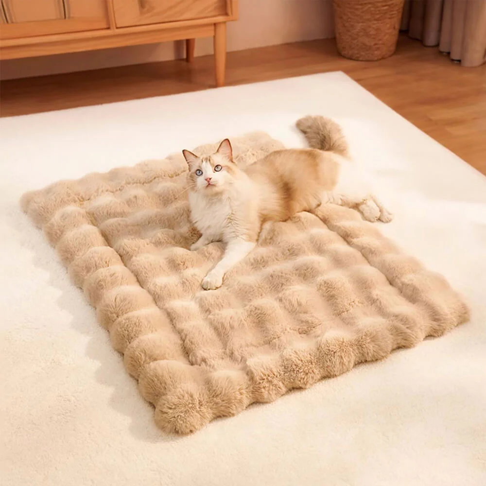 Wave Pattern Ultra Soft Faux Rabbit Fur Dog & Cat Mat With Pet Pillow - Image 11