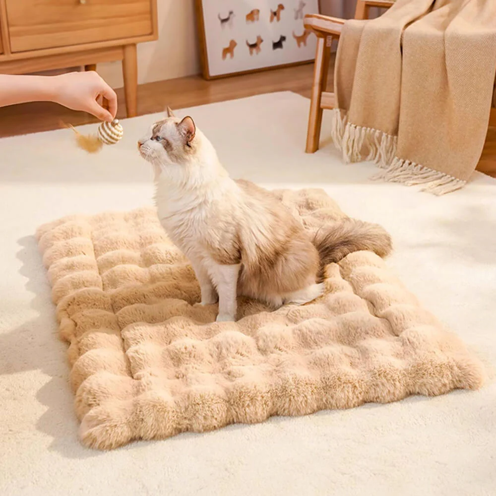 Wave Pattern Ultra Soft Faux Rabbit Fur Dog & Cat Mat With Pet Pillow - Image 12